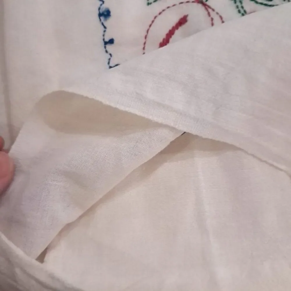 Vintage Embroidered‎ towel cherry plum nectarine peach fruit floral Tea flour